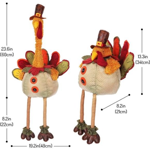 Thanksgiving Turkey Decoration 32 Inch Tabletop Stuffed Turkey Doll - Picture 2 of 7